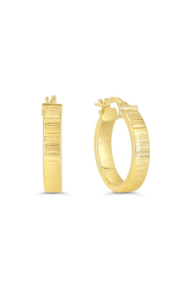 Bella Gold Collection 10Kt Yellow Gold Medium Textured Hoop Earrings