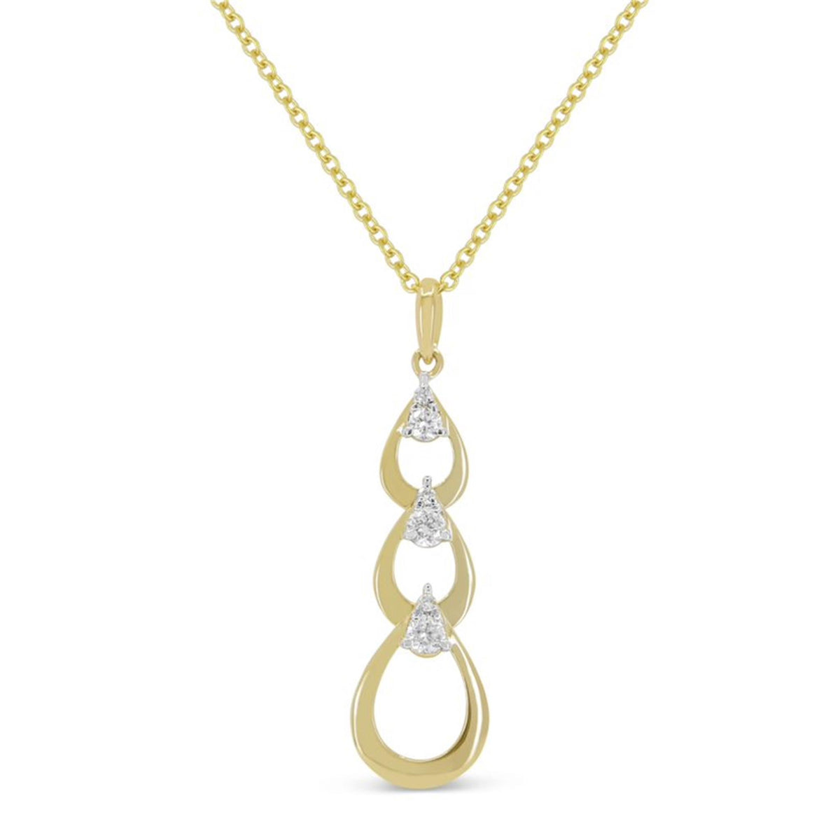 14Kt Yellow Gold Cascading Teardrop Pendant with 0.10cttw Natural Diamonds