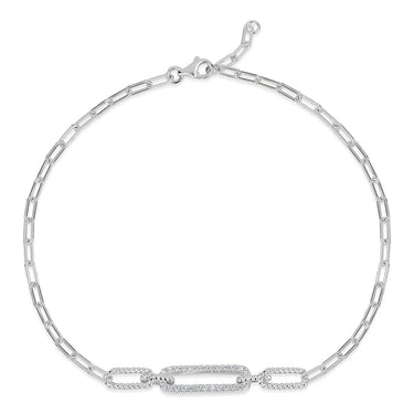 Sterling Silver 7.5" Paperclip Cubic Zirconia Bracelet