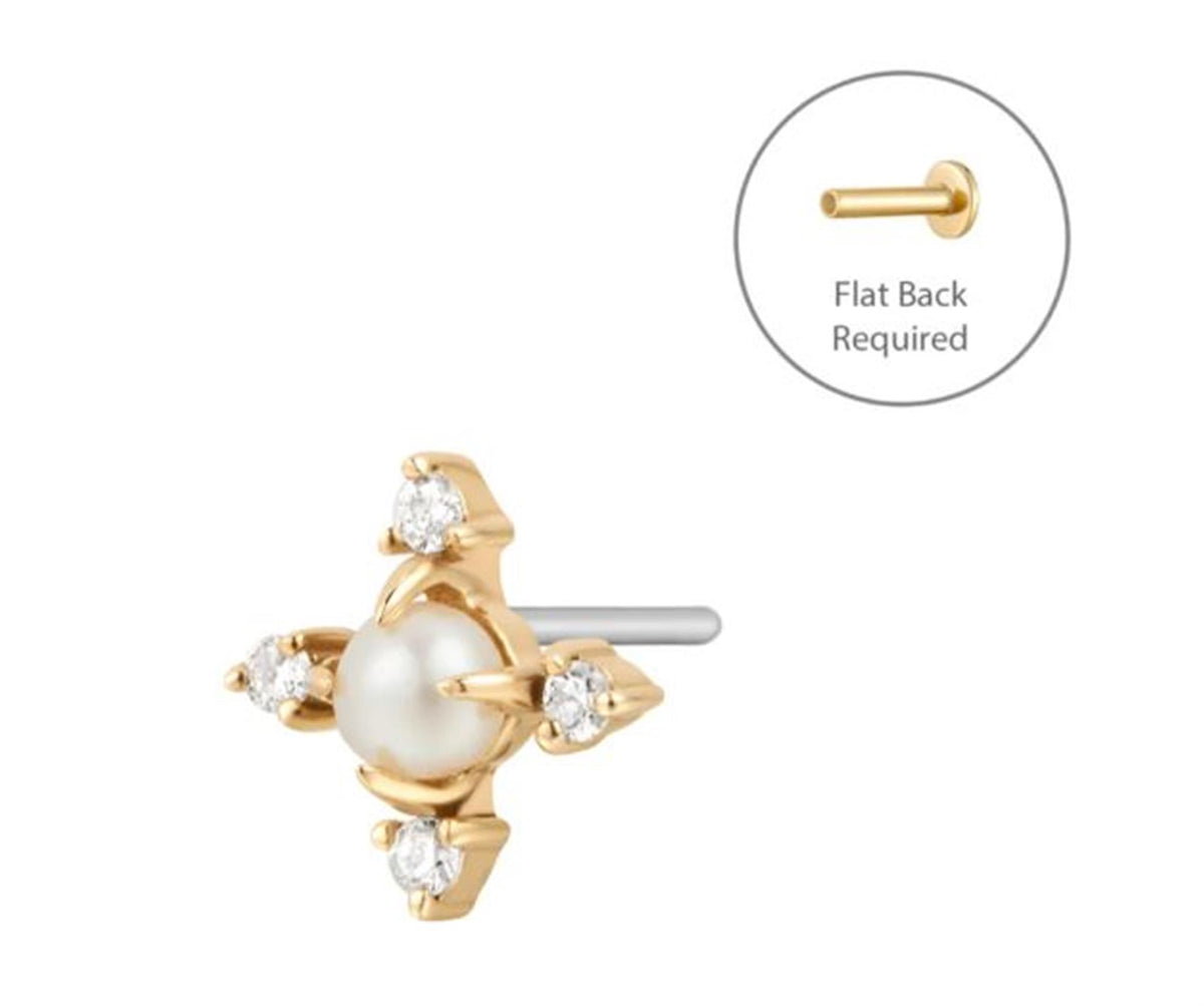 Aurelie Gi -14Kt Yellow Gold MABEL 4-Points Piercing Top Earring with 4 Lab Grown Diamonds and 6mm Freshwater Pearl