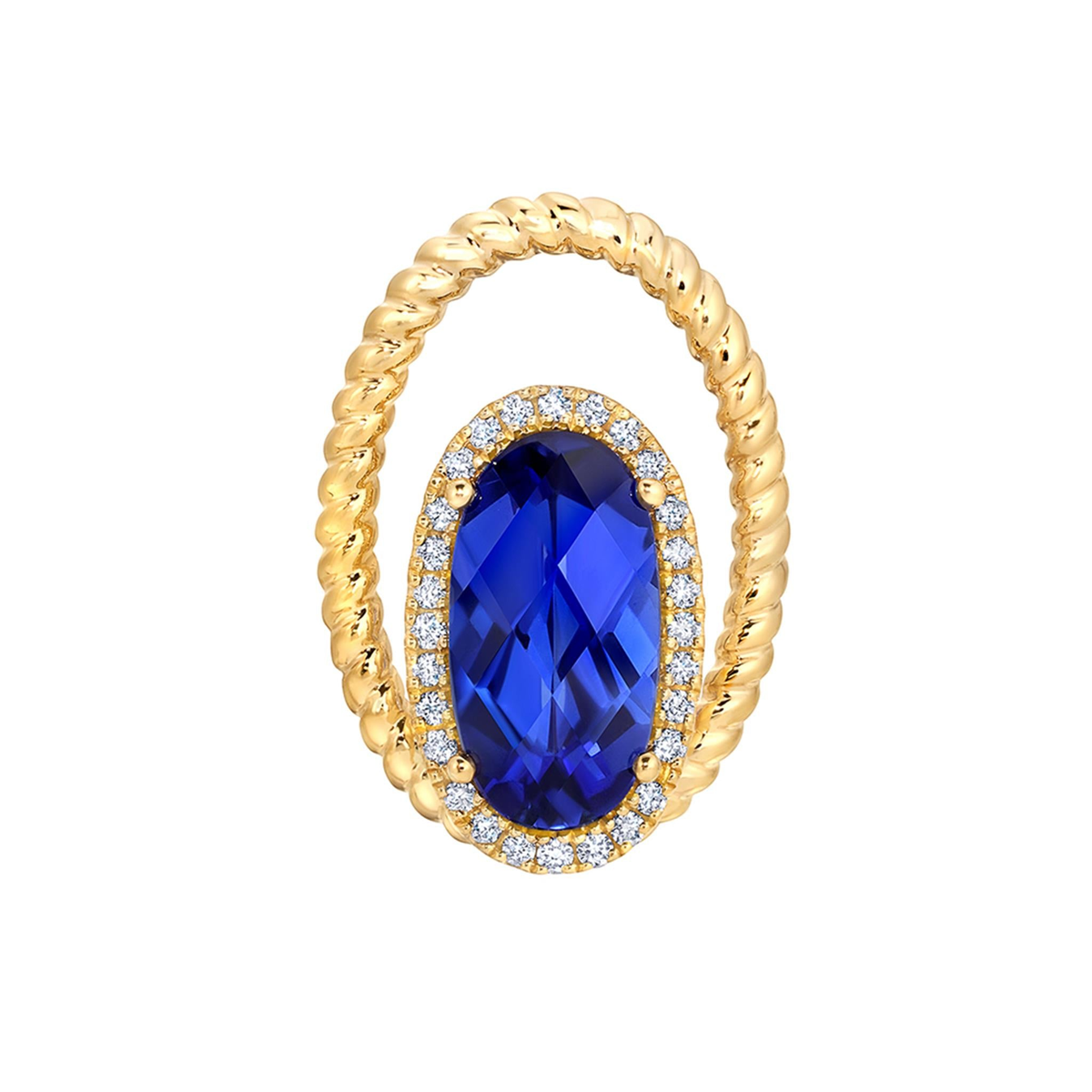 14Kt Yellow Gold 1.70Ct Oval Cut Chatham Created Blue Sapphire Pendant