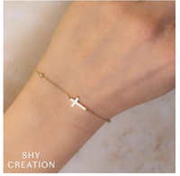 Shy Creation 14Kt Yellow Gold Cross and Bezel Set Natural Diamond Bracelet