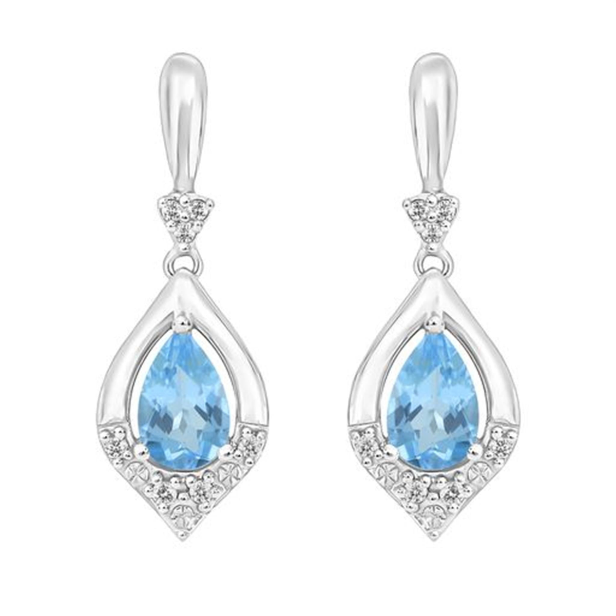 14Kt White Gold Dangle Earrings Gemstone Earrings With 0.92ct Blue Topaz