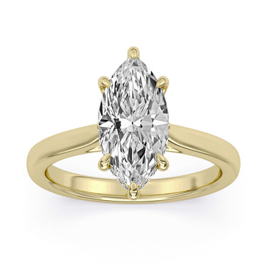 Lasker's Big Rocks Centurion Collection 14Kt Yellow Gold Cathedral Solitaire With 1.60ct Lab-Grown Marquise Diamond and 6 Marquise Hidden Halo Totaling .18cttw - GSI Report
