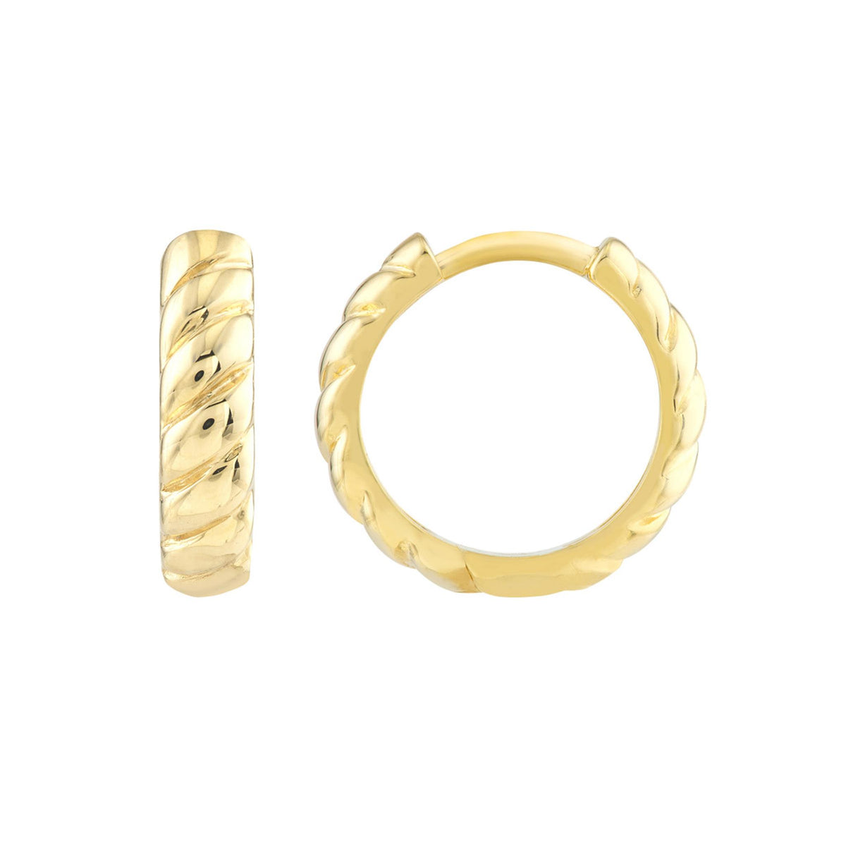 14Kt Yellow Gold 3.5 x 13mm Huggie Hoop Earrings With Polished Shrimp Design