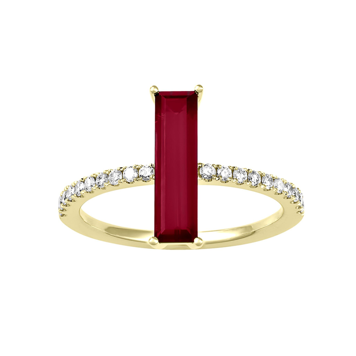 14Kt Yellow Gold Baguette Chatham Created Ruby Ring with Lab Grown Diamonds