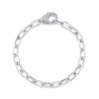 Shy Creation 14Kt White Gold 7" Paperclip Link Bracelet with Natural Diamond Clasp