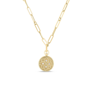 Roberto Coin 18Kt Yellow Gold Small Venetian Princess 0.06cttw Round Natural Diamond Medallion Pendant