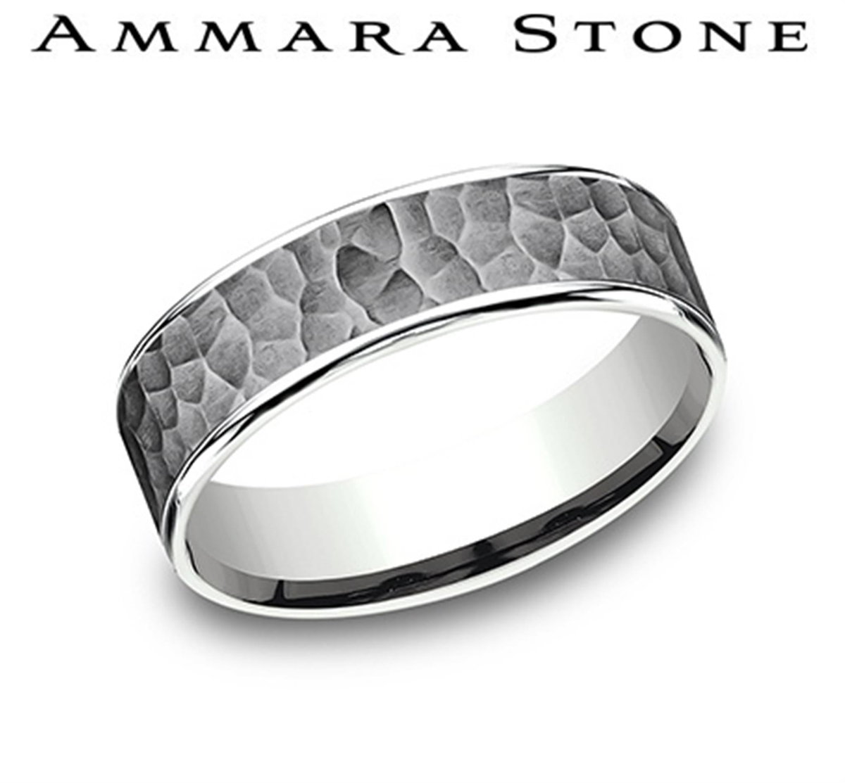 Tantalum & 14Kt Gray & White Ammara Stone Band