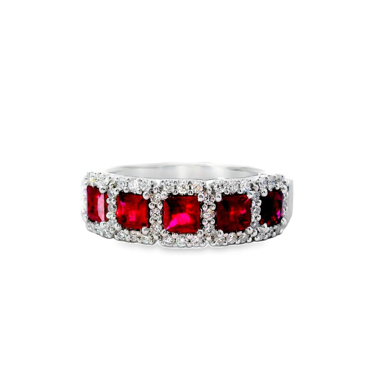 18Kt White Gold Classic Band with Rubies and Natural Diamonds