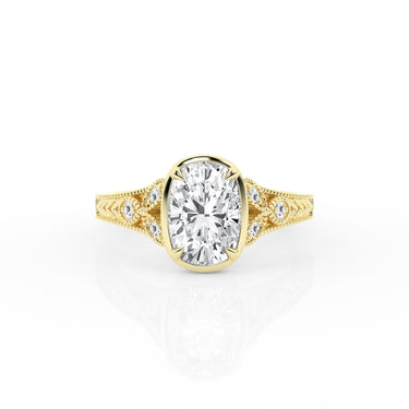 Lasker Big Rocks 14Kt Yellow Gold Engraved Vintage-Style Ring With 3.11ct Elongated Cushion Lab-Grown Diamond