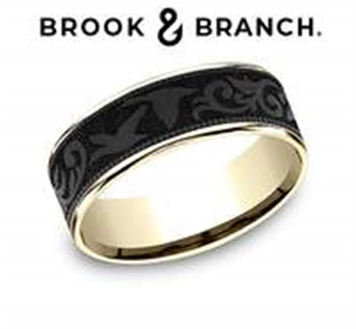 Benchmark 14Kt Yellow Gold And Black Titanium Band, Brook & Branch Duck Script Inlay