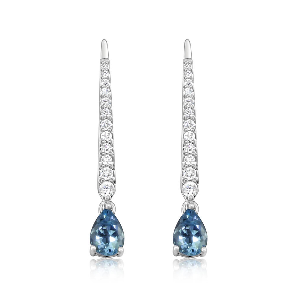 14Kt White Gold Stilletto Earrings with 2.68cttw Pear Shaped Aquamarines and 24.23cttw Diamonds Color: H-I Clarity: SI2 and Friction Backs