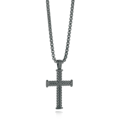 Italgem Steel Gun Metal Toned Stainless Steel Chevron Cross Necklace