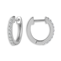 14Kt White Gold Round Hoop Earrings 0.16cttw Natural Diamonds