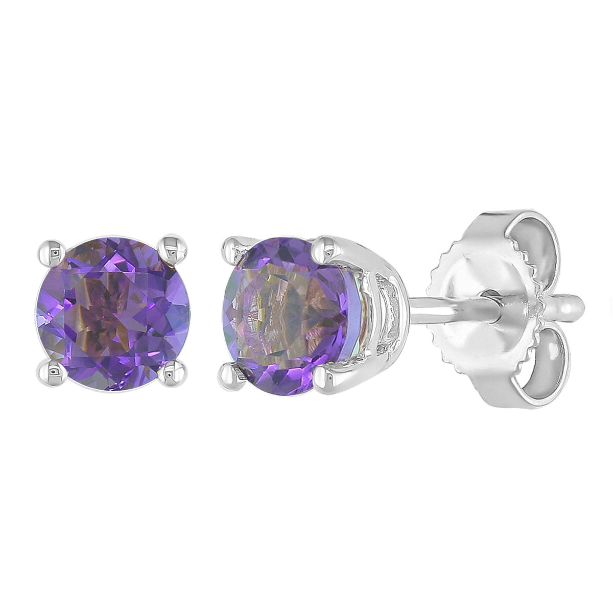 14Kt White Gold Stud Earrings With 5mm Amethyst