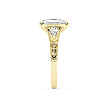 Lasker Big Rocks 14Kt Yellow Gold Engraved Vintage-Inspired Ring With 3.08ct Elongated Cushion  Lab-Grown Diamond