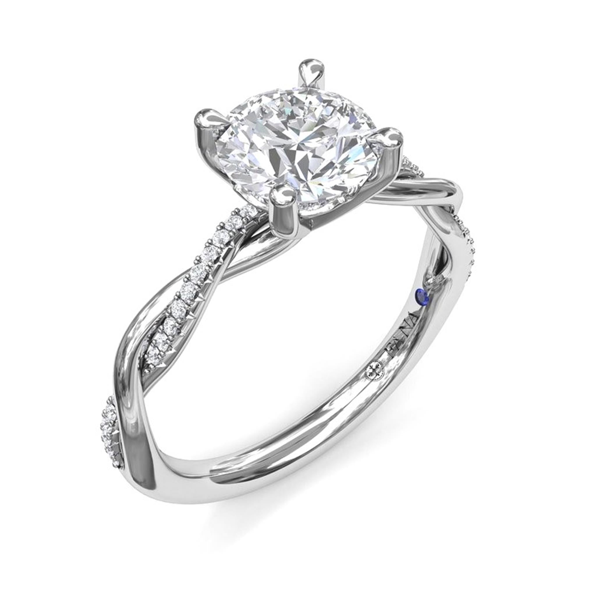 FANA 14Kt White Gold Twist Engagement Ring Mounting - Round Center Stone Sold Separately