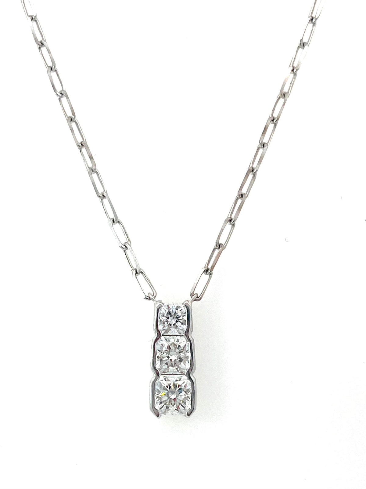 14Kt White Gold 3-Stone Graduated Ladder Pendant With 1.44cttw Natural Diamonds