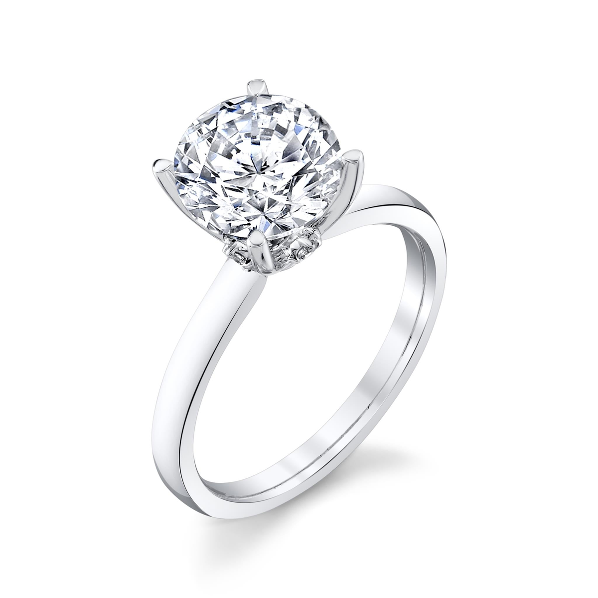 Pure Lasker Platinum Collection Regal Crown Solitaire Engagement Ring Mounting  with 4.05cttw Natural Diamond Accents  1.50Ct Round Center Diamond Sold Separately.