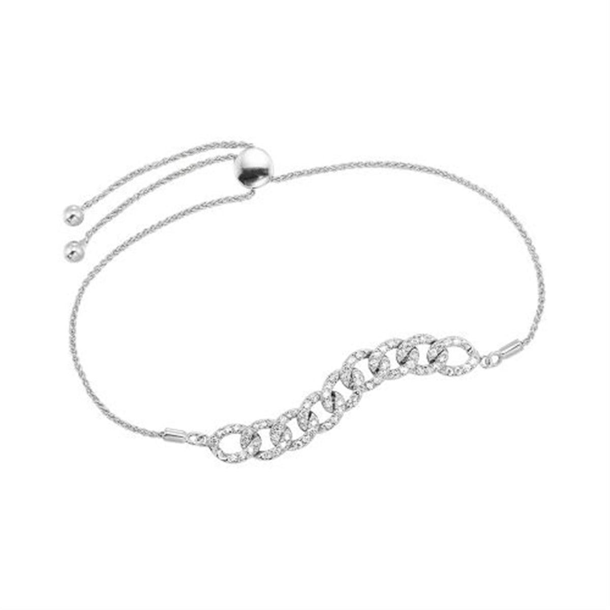 10Kt White Gold Curb Link Bracelet With 0.62cttw Natural Diamonds