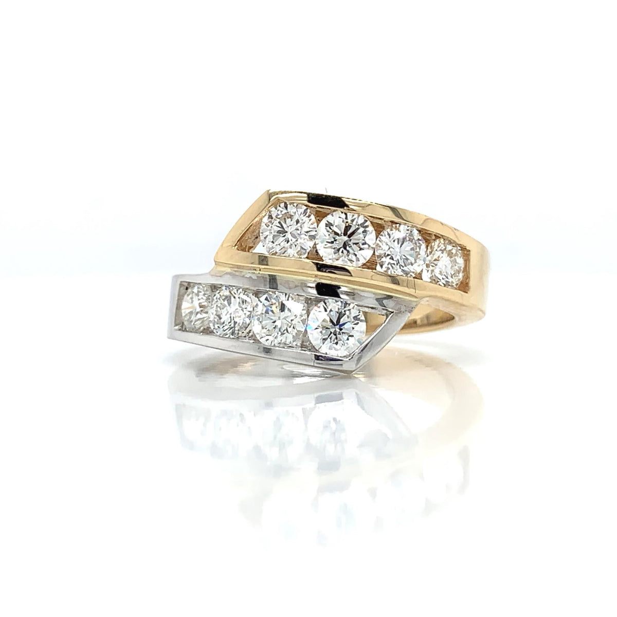 14Kt Yellow & White Gold Bypass Channel  Ring With 1.31cttw Natural Diamonds