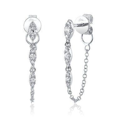 Shy Creation 14Kt White Gold .20cttw Diamond Chain Dangle Earrings