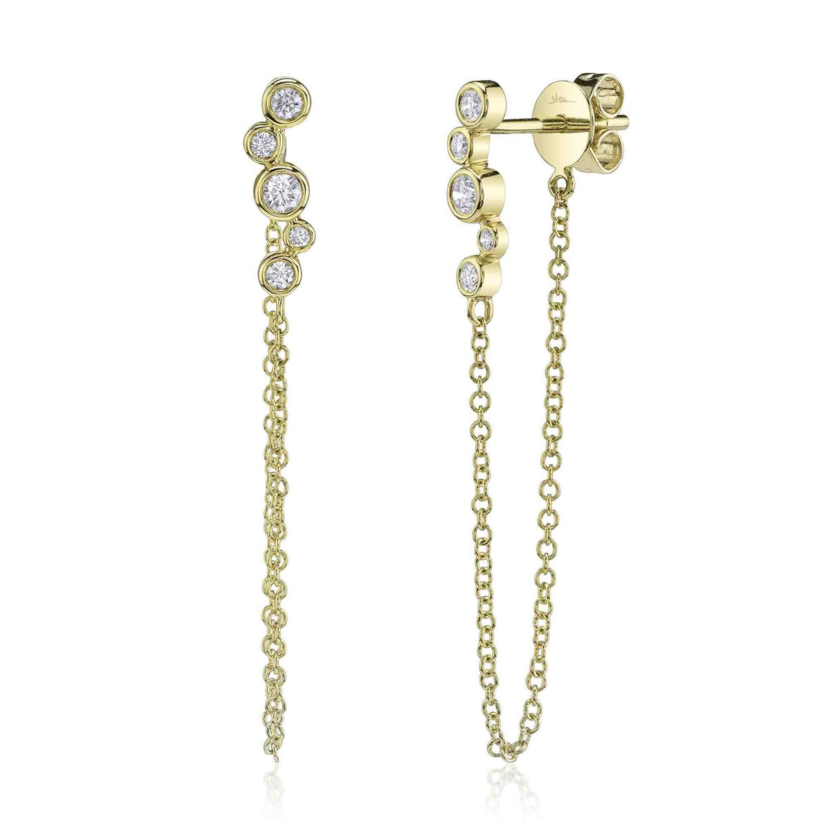 Shy Creation 14Kt Yellow Gold Chain Dangle Earrings with Natural Diamonds