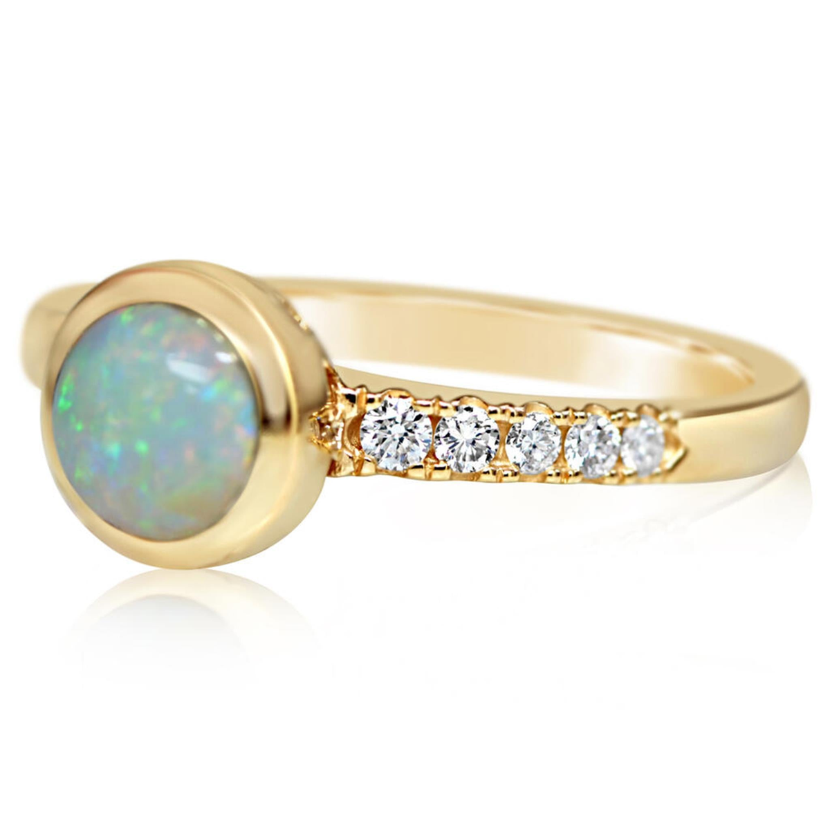 14Kt Yellow Gold .50Ct Australian Opal Diamond Ring