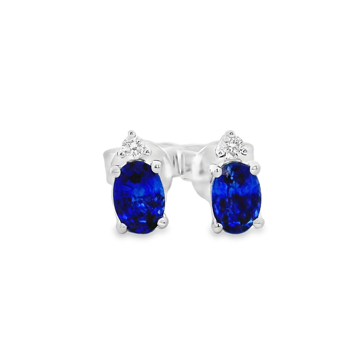 18Kt White Gold Stud Earrings with Oval Sapphires and Natural Diamonds