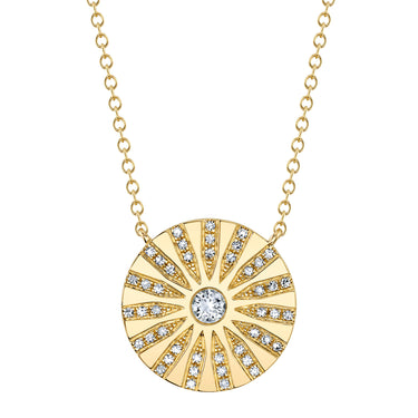 Shy Creation 14Kt Yellow Gold 0.20ctw Diamond 14mm Circle Burst Pendant