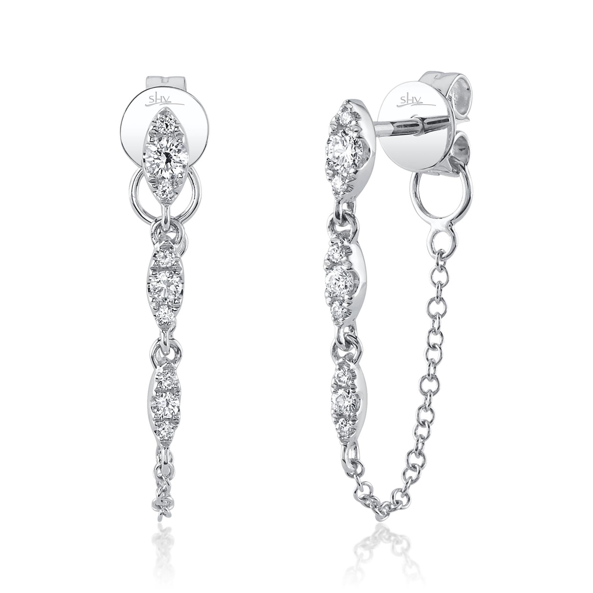 Shy Creation 14Kt White Gold 0.20cttw Natural Diamond Chain Earrings