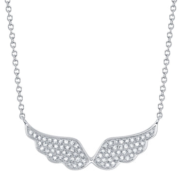 Shy Creation 14Kt White Gold 0.18ct Diamond Angel Wings Necklace