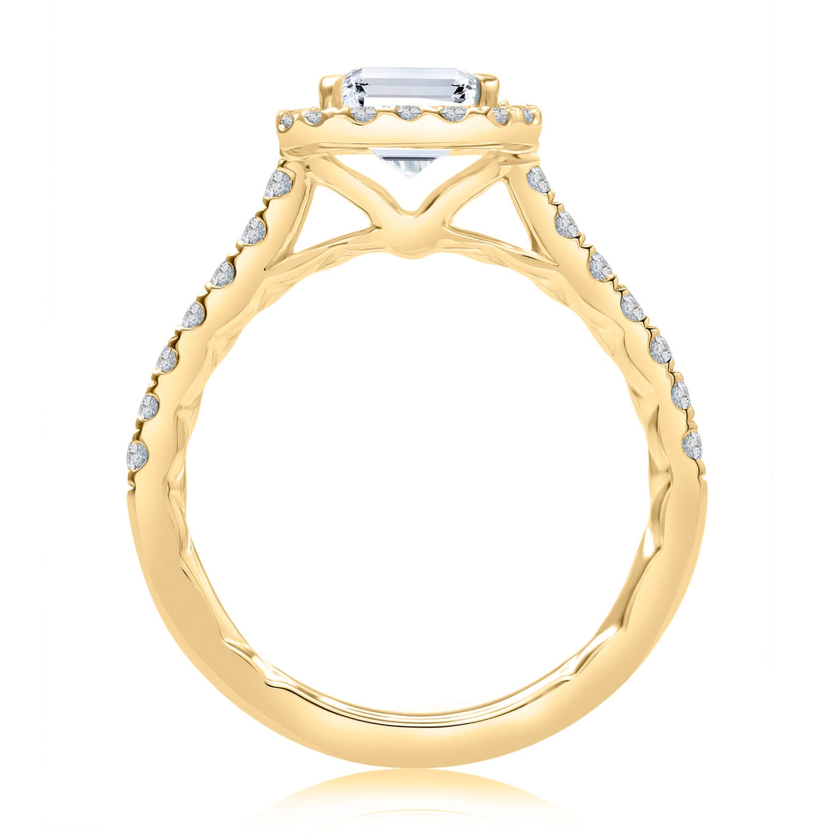 A. Jaffe 0.57ctw Halo & Pave Band Cathedral Engagement Ring in 14K Yellow Gold