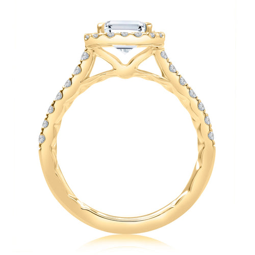 A. Jaffe 0.57ctw Halo & Pave Band Cathedral Engagement Ring in 14K Yellow Gold
