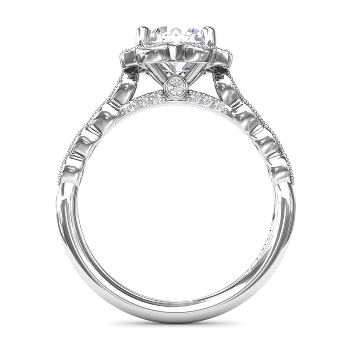 FANA 14Kt White Gold Diamond Halo Ring Mounting - Round Center Stone Sold Separately