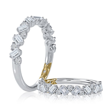 A.Jaffe Scattered Anniversary Band with Alternating Round and Emerald Cut Diamonds