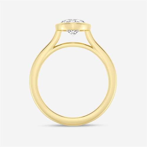 14Kt Yellow Gold Bezel Set Ring With 2ct Oval Center Natural Diamond