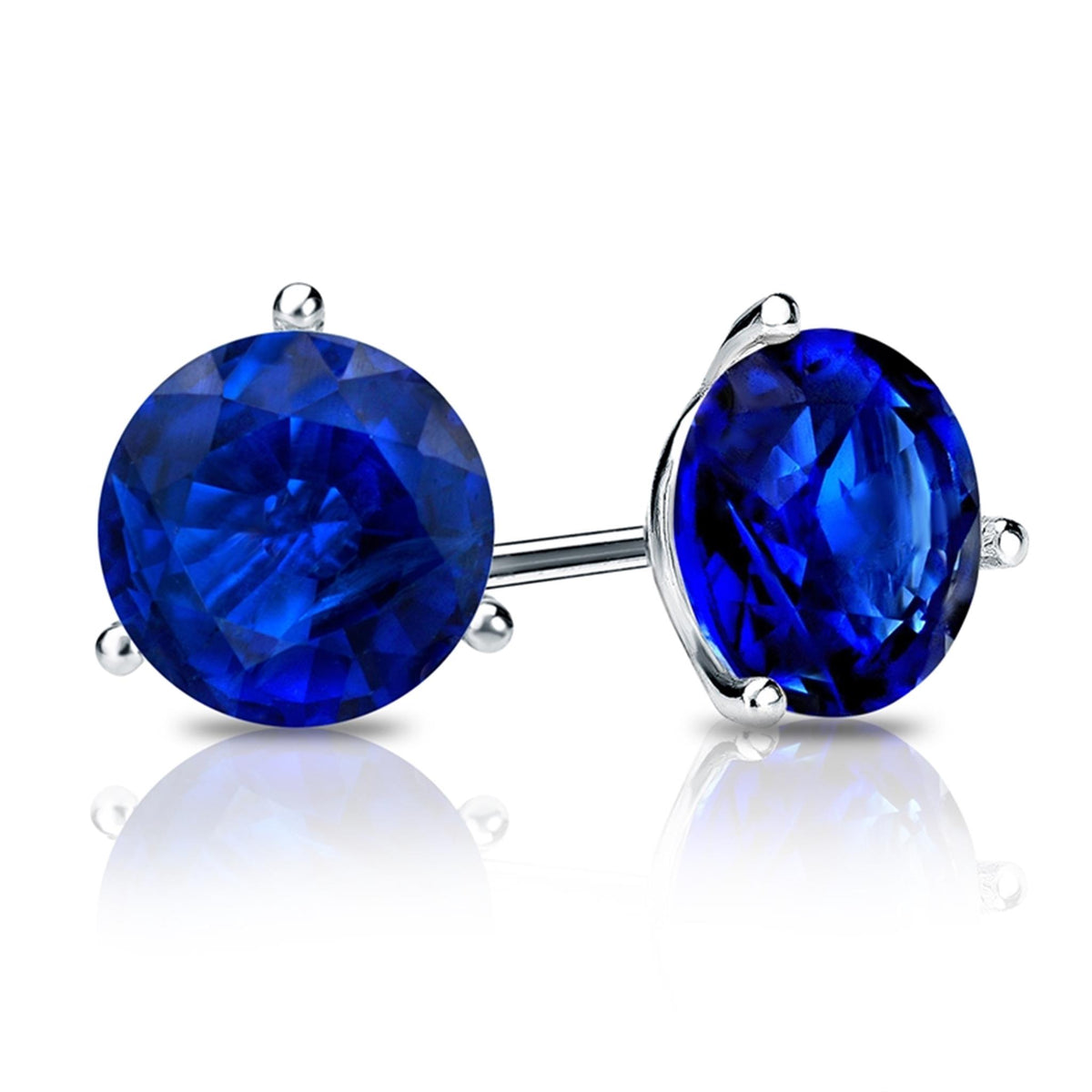 14Kt White Gold Classic Stud Earrings Gemstone Earrings With 1.34ct Chatham Blue Sapphires