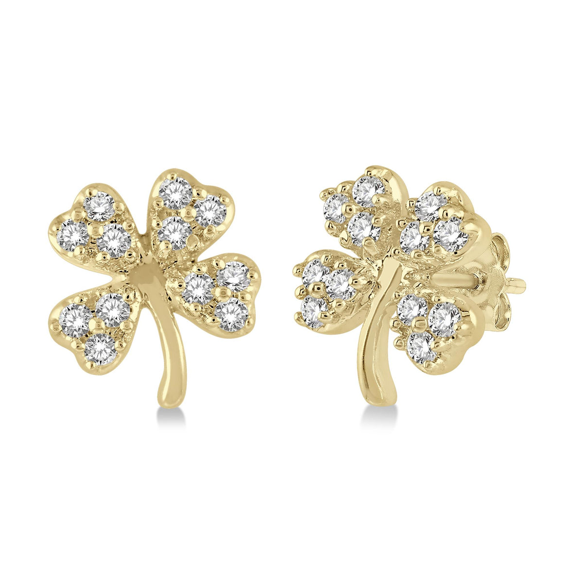 Lasker Petites-10Kt Yellow Gold Clover Stud Earrings with 0.10cttw Natural Diamonds