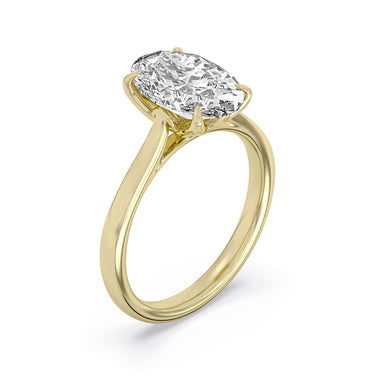 Centurion Collection 14Kt Yellow Gold Solitaire Tulip Crown Cathedral Engagement Ring with 3ct 100-Faceted Lab-Grown Oval Center Diamond