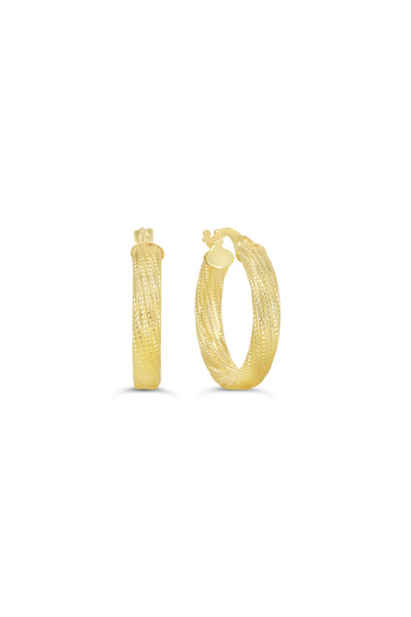 Bella Gold Collection 10Kt Yellow Gold Textured Hoop Earrings