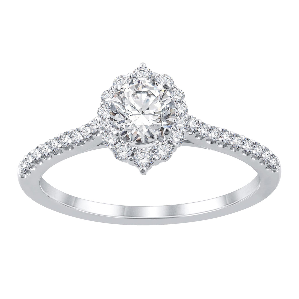 14Kt White Gold Tiara Halo Engagement Ring With .52ct Natural Center Diamond
