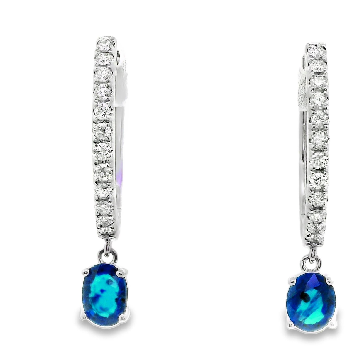 14Kt White Gold 17mm Hoop Earrings with 2 5x4mm Oval Sapphire Dangles and 261.09cttw Natural Diamonds (Color G-H, Clarity SI1)