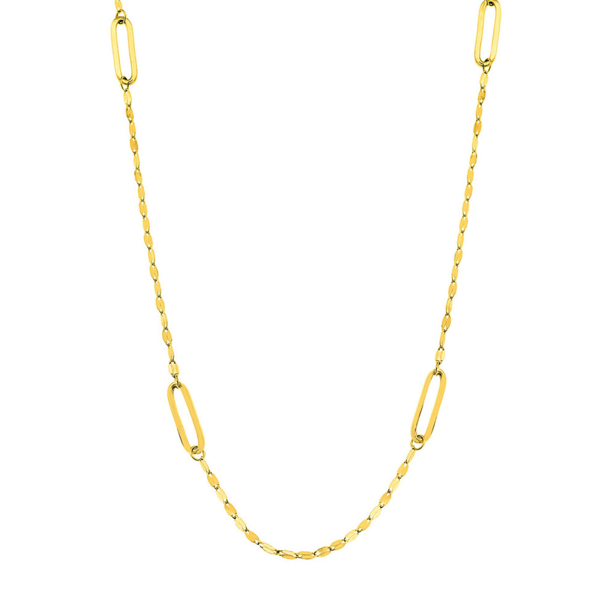 14Kt Yellow Gold Long Link Paperclip Station Chain
