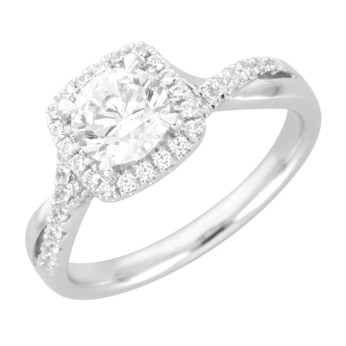 14Kt White Gold Royal Halo Engagement Ring Mounting With 0.22cttw Natural Diamonds