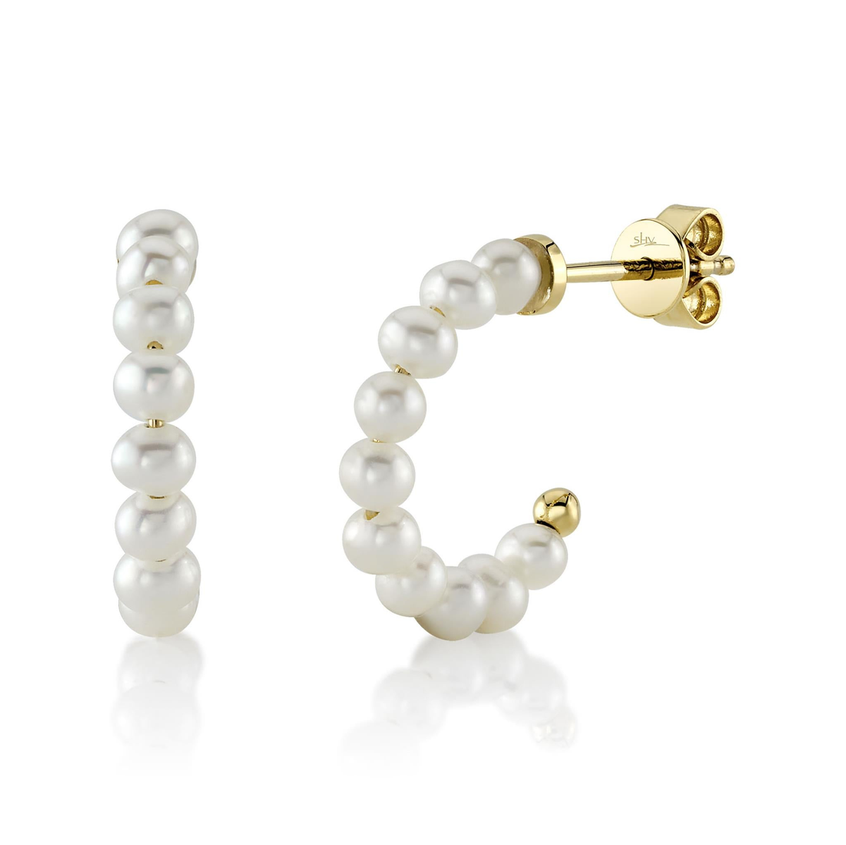 14Kt Yellow Gold Round Hoop Earrings With Fresh Water Cultured Pearls