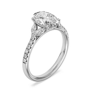 Centurion Collection 14Kt White Gold Vine Engagement Ring with 2.5ct 100-Faceted Lab-Grown Oval Center Diamond and 0.44cttw Accent Diamonds