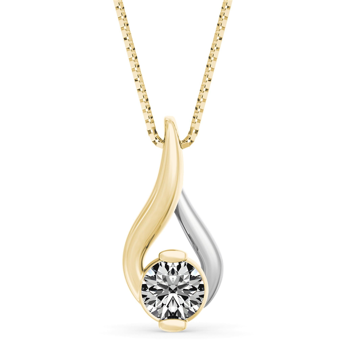 Flickering Flame14Kt Yellow and White Gold Solitaire Pendant With .25ct Round Natural Diamond