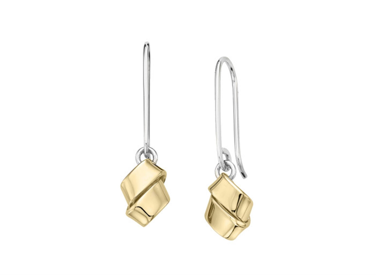 E.L.Designs Love Knot Dangle Earrings in Sterling Silver and 14Kt Yellow Gold